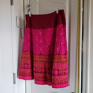 A-Line, Swing, Embroidered, Knee Length Skirt